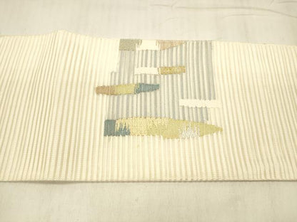 平和屋着物＊夏物 絽綴れ 八寸名古屋帯 抽象文様 金銀糸 正絹 逸品 DABD6921cm