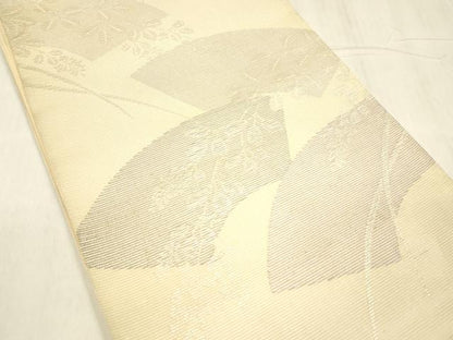平和屋着物＊夏物 六通柄袋帯 地紙枝葉文 銀糸 正絹 逸品 DABD6926cm