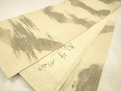 平和屋着物＊夏物 六通柄袋帯 作家物 遠山飛鳥文 金銀糸 引箔 正絹 逸品 DABD6928cm