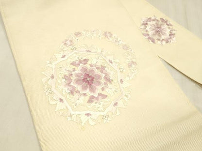 平和屋着物＊夏物 九寸名古屋帯 総刺繍 草花文 銀糸 正絹 逸品 DABD6930cm