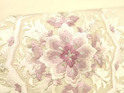 平和屋着物＊夏物 九寸名古屋帯 総刺繍 草花文 銀糸 正絹 逸品 DABD6930cm