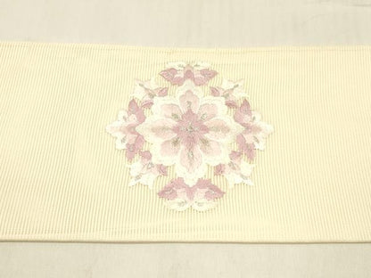 平和屋着物＊夏物 九寸名古屋帯 総刺繍 草花文 銀糸 正絹 逸品 DABD6930cm