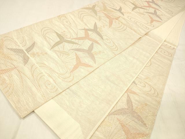 平和屋着物＊夏物 六通柄袋帯 流水南天文 金糸 正絹 逸品 DABD6937cm