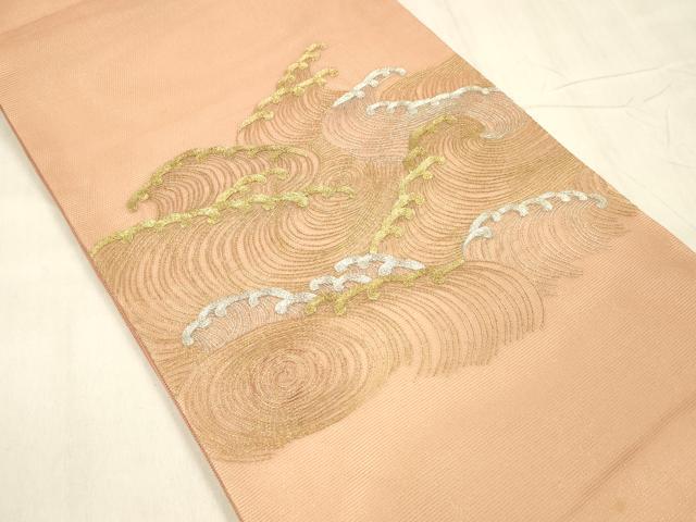 平和屋着物＊夏物 太鼓柄袋帯 総刺繍 流水文 金銀糸 正絹 逸品 DABD6939cm
