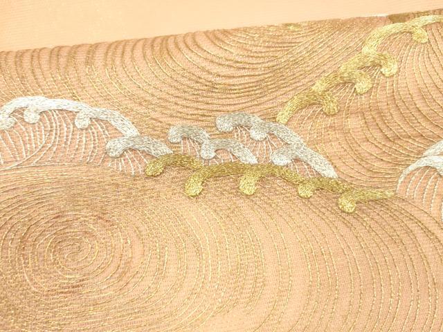 平和屋着物＊夏物 太鼓柄袋帯 総刺繍 流水文 金銀糸 正絹 逸品 DABD6939cm