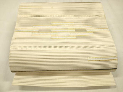 平和屋着物＊夏物 絽綴れ 八寸名古屋帯 横段文 金銀糸 正絹 逸品 DABD6940cm