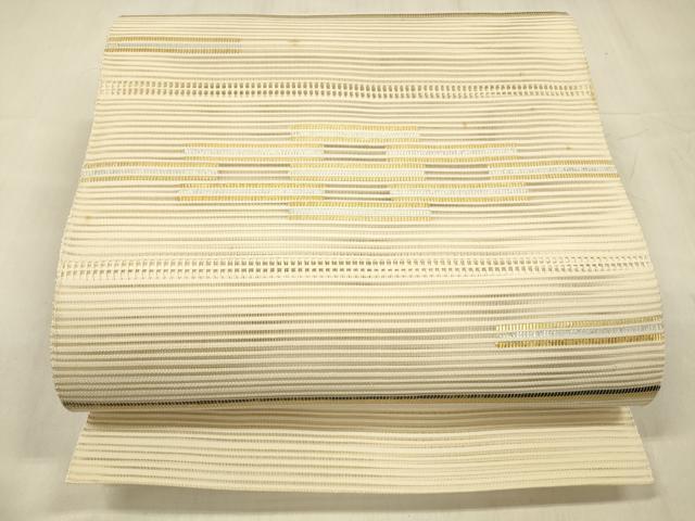 平和屋着物＊夏物 絽綴れ 八寸名古屋帯 横段文 金銀糸 正絹 逸品 DABD6940cm