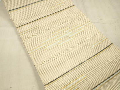 平和屋着物＊夏物 絽綴れ 八寸名古屋帯 横段文 金銀糸 正絹 逸品 DABD6940cm