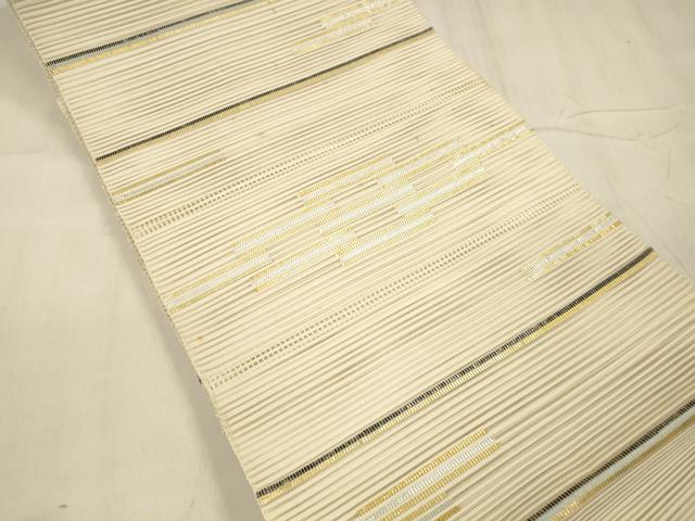 平和屋着物＊夏物 絽綴れ 八寸名古屋帯 横段文 金銀糸 正絹 逸品 DABD6940cm