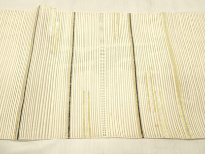 平和屋着物＊夏物 絽綴れ 八寸名古屋帯 横段文 金銀糸 正絹 逸品 DABD6940cm