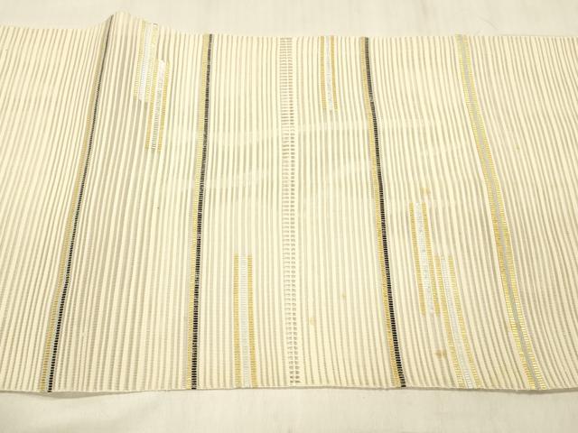 平和屋着物＊夏物 絽綴れ 八寸名古屋帯 横段文 金銀糸 正絹 逸品 DABD6940cm