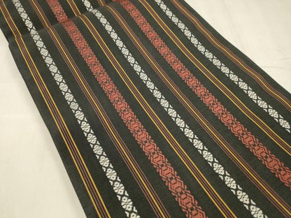 平和屋着物＊夏物 全通柄袋帯 紗献上 黒地 DABD6944cm