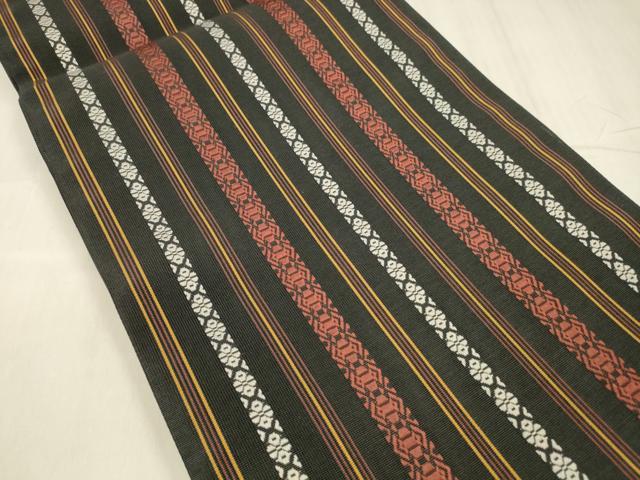 平和屋着物＊夏物 全通柄袋帯 紗献上 黒地 DABD6944cm