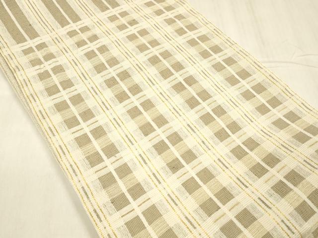 平和屋着物▽両面　太鼓柄袋帯　スリーシーズン　春夏秋　格子間道　金糸　正絹　逸品　DABD6946cm