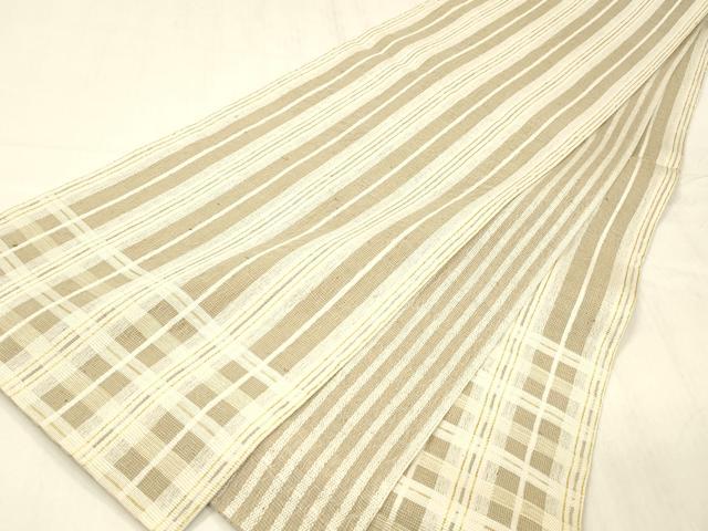 平和屋着物▽両面　太鼓柄袋帯　スリーシーズン　春夏秋　格子間道　金糸　正絹　逸品　DABD6946cm