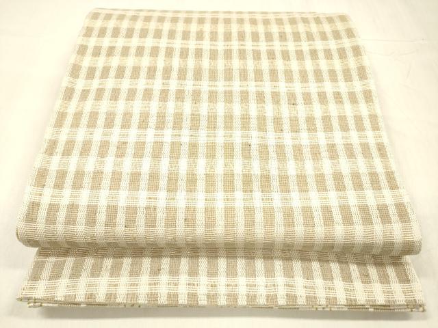 平和屋着物▽両面　太鼓柄袋帯　スリーシーズン　春夏秋　格子間道　金糸　正絹　逸品　DABD6946cm