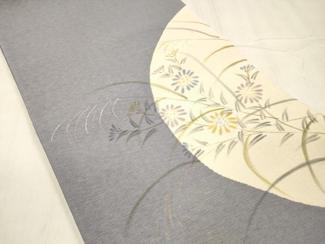 平和屋着物●六通柄袋帯　手描き　紬地　草花文　金銀彩　正絹　逸品　DABD6947cm