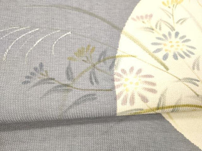平和屋着物●六通柄袋帯　手描き　紬地　草花文　金銀彩　正絹　逸品　DABD6947cm