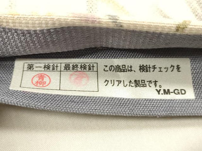 平和屋着物●六通柄袋帯　手描き　紬地　草花文　金銀彩　正絹　逸品　DABD6947cm