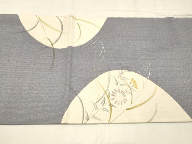 平和屋着物●六通柄袋帯　手描き　紬地　草花文　金銀彩　正絹　逸品　DABD6947cm