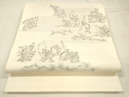平和屋着物＊夏物 六通柄袋帯 手描き 鳥獣戯画 正絹 逸品 DABD6948cm