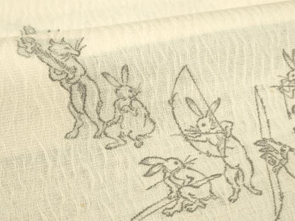 平和屋着物＊夏物 六通柄袋帯 手描き 鳥獣戯画 正絹 逸品 DABD6948cm