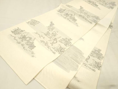 平和屋着物＊夏物 六通柄袋帯 手描き 鳥獣戯画 正絹 逸品 DABD6948cm