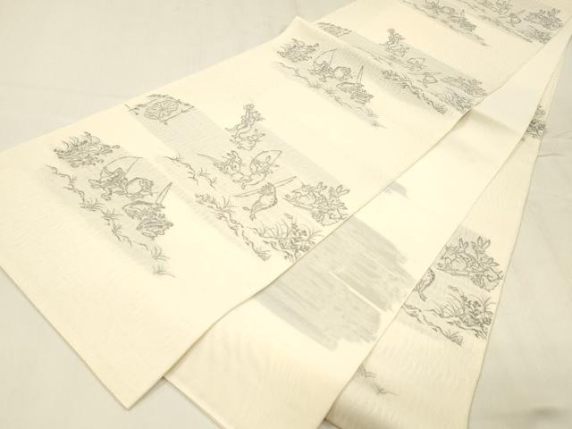 平和屋着物＊夏物 六通柄袋帯 手描き 鳥獣戯画 正絹 逸品 DABD6948cm