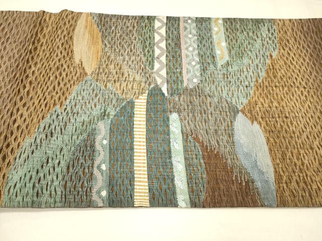 平和屋着物▽太鼓柄袋帯　スリーシーズン　春夏秋　すくい織　抽象文様　正絹　逸品　DABD6949cm