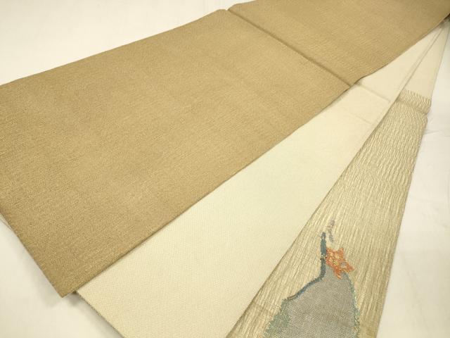 平和屋着物▽六通柄袋帯 スリーシーズン 春夏秋 櫛織 人物風景花文 金糸 正絹 逸品 DABD6950cm