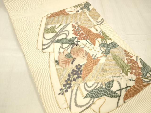 平和屋着物＊夏物 絽綴れ 太鼓柄袋帯 流水鴛鴦花文 金銀糸 正絹 逸品 DABD6952cm