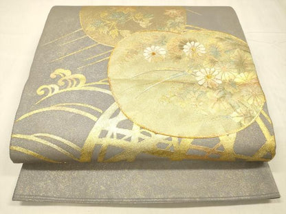 平和屋着物＊夏物 中国三大刺繍 相良刺繍 太鼓柄袋帯 駒刺繍 草花文 金銀彩 正絹 逸品 DABD6953cm