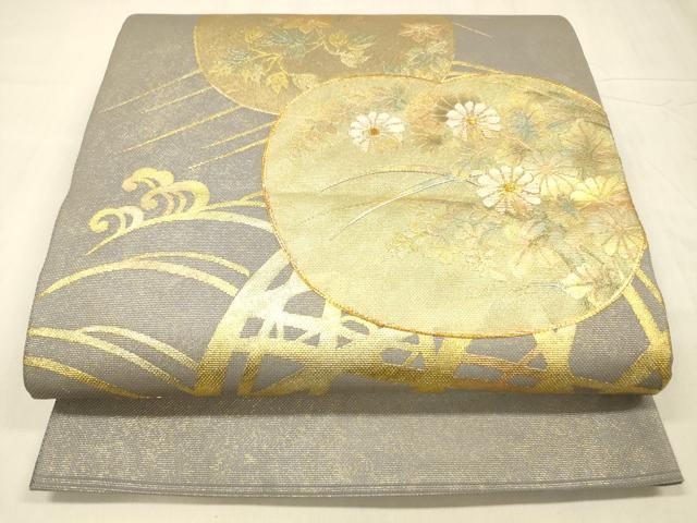 平和屋着物＊夏物 中国三大刺繍 相良刺繍 太鼓柄袋帯 駒刺繍 草花文 金銀彩 正絹 逸品 DABD6953cm