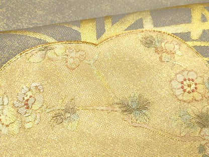 平和屋着物＊夏物 中国三大刺繍 相良刺繍 太鼓柄袋帯 駒刺繍 草花文 金銀彩 正絹 逸品 DABD6953cm