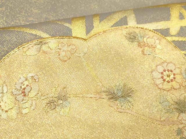 平和屋着物＊夏物 中国三大刺繍 相良刺繍 太鼓柄袋帯 駒刺繍 草花文 金銀彩 正絹 逸品 DABD6953cm