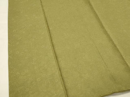 平和屋着物■上質な色無地 飛鶴草花地紋 鶯色 正絹 逸品 DABD6956cm