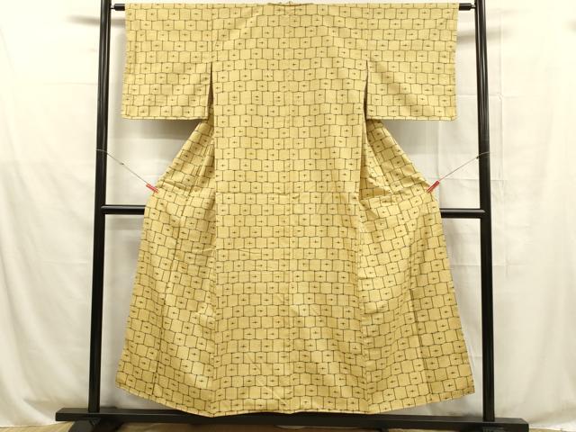 平和屋着物■上質な紬 格子 正絹 逸品 未使用 DABD6958cm