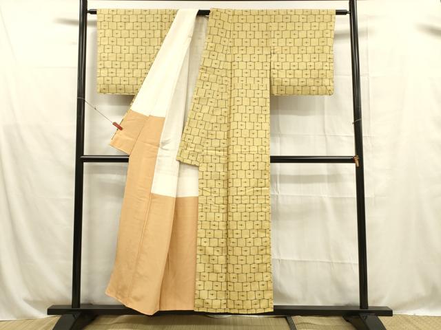 平和屋着物■上質な紬 格子 正絹 逸品 未使用 DABD6958cm