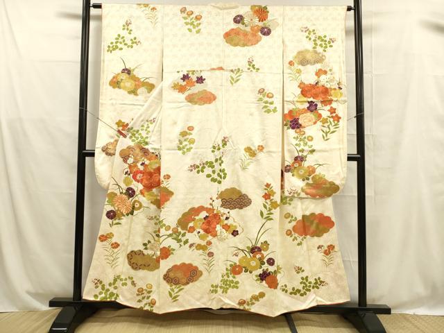 平和屋着物■豪華振袖 駒刺繍 草花文 金彩 正絹 逸品 DABD6963cm