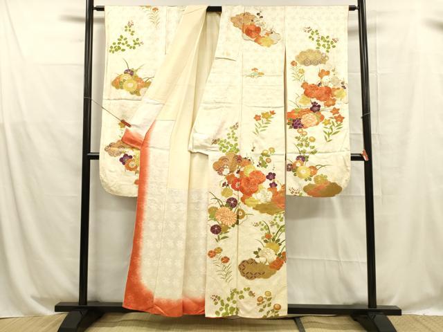 平和屋着物■豪華振袖 駒刺繍 草花文 金彩 正絹 逸品 DABD6963cm