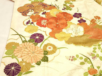 平和屋着物■豪華振袖 駒刺繍 草花文 金彩 正絹 逸品 DABD6963cm