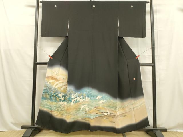 平和屋着物■豪華黒留袖 作家物 飛鶴文 暈し染め 金彩 正絹 逸品 DABD6965cm