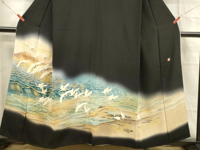 平和屋着物■豪華黒留袖 作家物 飛鶴文 暈し染め 金彩 正絹 逸品 DABD6965cm