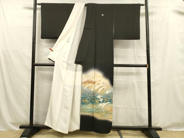 平和屋着物■豪華黒留袖 作家物 飛鶴文 暈し染め 金彩 正絹 逸品 DABD6965cm