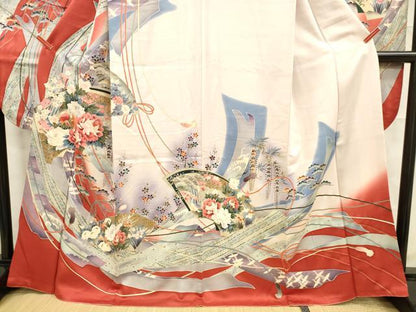 平和屋着物■豪華振袖 刺繍 地紙花鳥文 藤花房 暈し染め 金彩 正絹 逸品 DABD6976cm