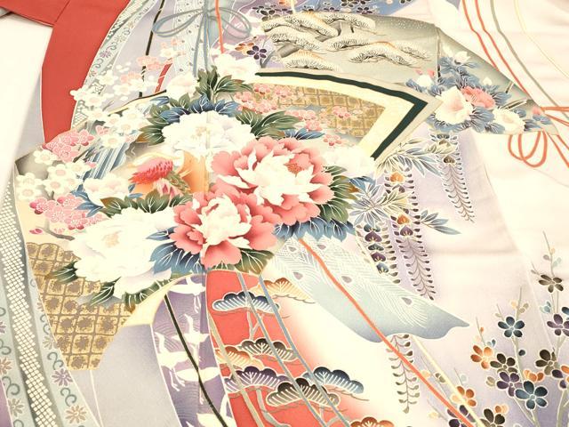 平和屋着物■豪華振袖 刺繍 地紙花鳥文 藤花房 暈し染め 金彩 正絹 逸品 DABD6976cm