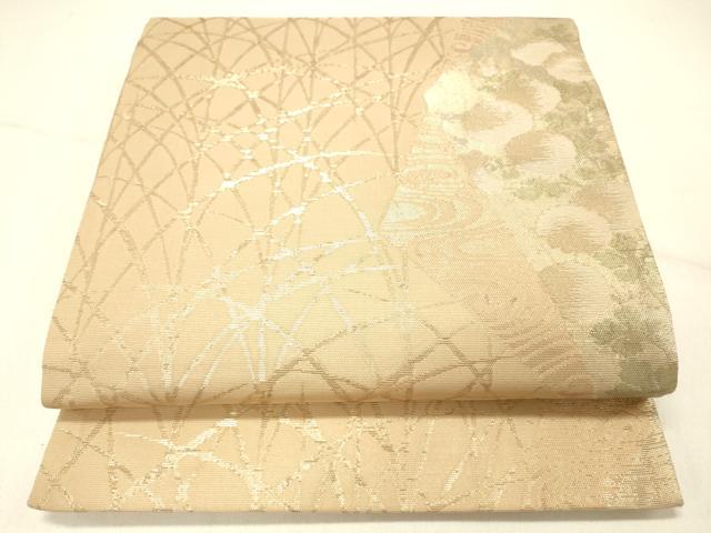 平和屋着物＊夏物 六通柄袋帯 流水草花文 金糸 正絹 逸品 DABD6982cm