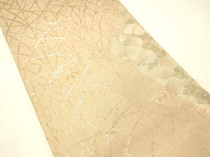 平和屋着物＊夏物 六通柄袋帯 流水草花文 金糸 正絹 逸品 DABD6982cm