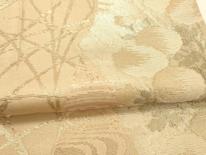 平和屋着物＊夏物 六通柄袋帯 流水草花文 金糸 正絹 逸品 DABD6982cm
