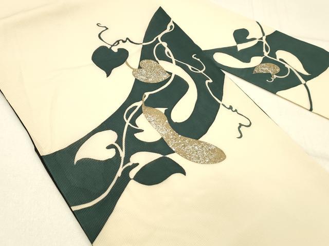 平和屋着物＊夏物 九寸名古屋帯 型染 瓢箪蔦の葉文 銀彩 正絹 逸品 DABD6983cm